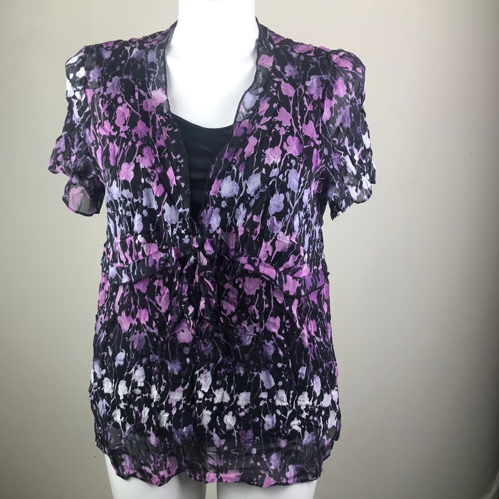 JM Collection Sheer Shell Top Abstract Print
